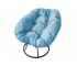 Кресло Пончик без ротанга каркас чёрный-подушка голубая