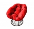 Кресло Пончик с ротангом каркас черный-подушка красная