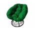 Кресло Пончик с ротангом каркас черный-подушка зелёная