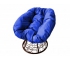 Кресло Пончик с ротангом каркас коричневый-подушка синяя