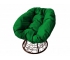 Кресло Пончик с ротангом каркас коричневый-подушка зелёная