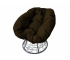 Кресло Пончик с ротангом каркас серый-подушка коричневая