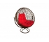 Кресло Кокон Круглый вращающийся ротанг каркас коричневый-подушка красная
