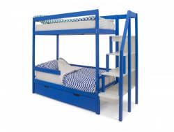 Двухъярусная кровать Svogen ящики, бортик синий