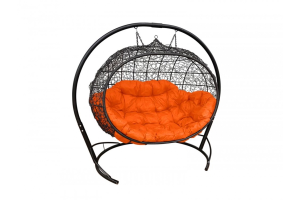 Подвесной диван Кокон Улей каркас чёрный-подушка оранжевая