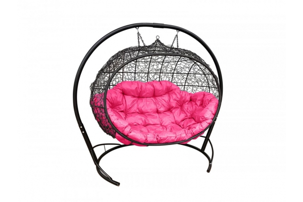 Подвесной диван Кокон Улей каркас чёрный-подушка розовая