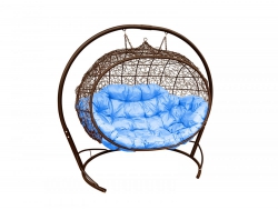 Подвесной диван Кокон Улей каркас коричневый-подушка голубая
