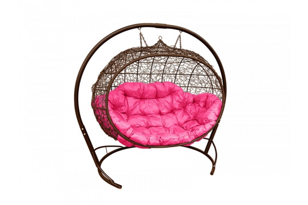 Подвесной диван Кокон Улей каркас коричневый-подушка розовая