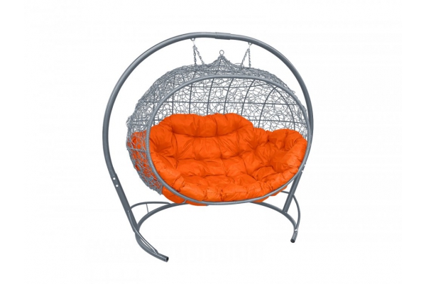Подвесной диван Кокон Улей каркас серый-подушка оранжевая