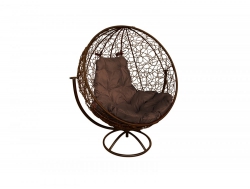 Кресло Кокон Круглый вращающийся ротанг каркас коричневый-подушка коричневая