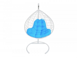 Подвесное кресло Кокон XL ротанг каркас белый-подушка голубая
