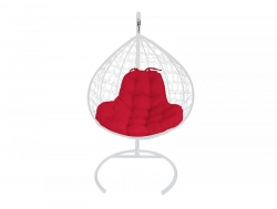 Подвесное кресло Кокон XL ротанг каркас белый-подушка красная