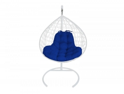 Подвесное кресло Кокон XL ротанг каркас белый-подушка синяя