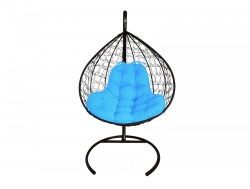 Подвесное кресло Кокон XL ротанг каркас черный-подушка голубая