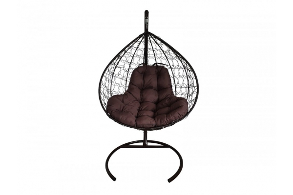 Подвесное кресло Кокон XL ротанг каркас черный-подушка коричневая
