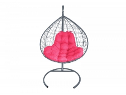 Подвесное кресло Кокон XL ротанг каркас серый-подушка розовая