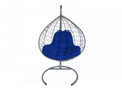 Подвесное кресло Кокон XL ротанг каркас серый-подушка синяя